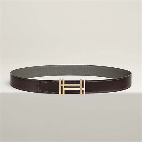 H au Carre belt buckle & Reversible leather strap 32 mm